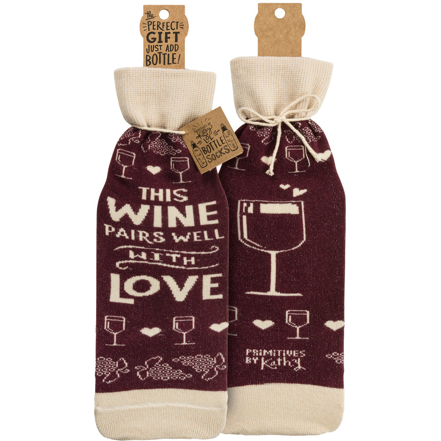 Bottle Sock - Pairs Well With Love - Premium wine accessories from Primitives by Kathy - Just $5.95! Shop now at Pat's Monograms