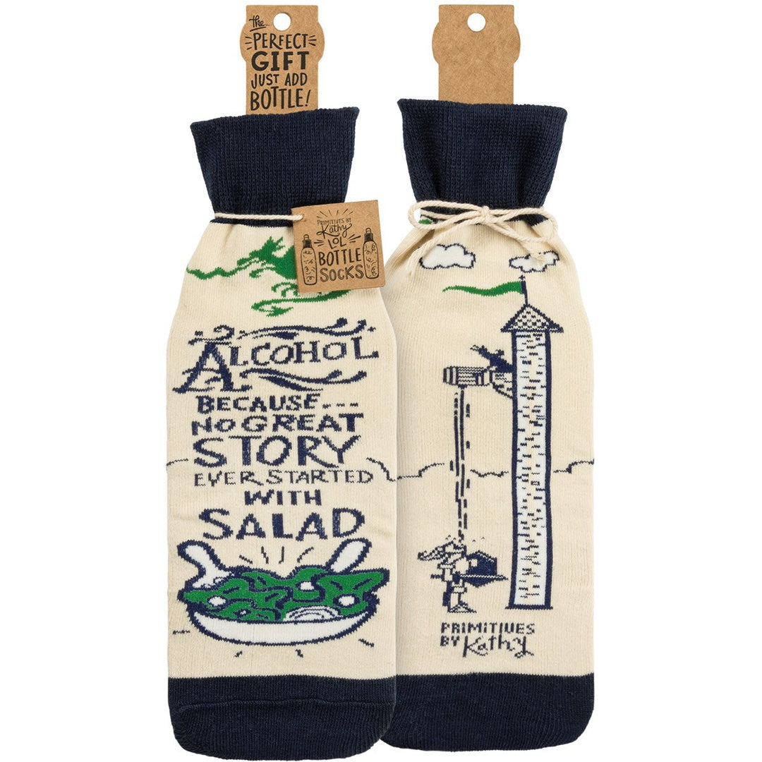 Bottle Sock - No Good Story Started With Salad - Premium wine accessories from Primitives by Kathy - Just $5.95! Shop now at Pat's Monograms