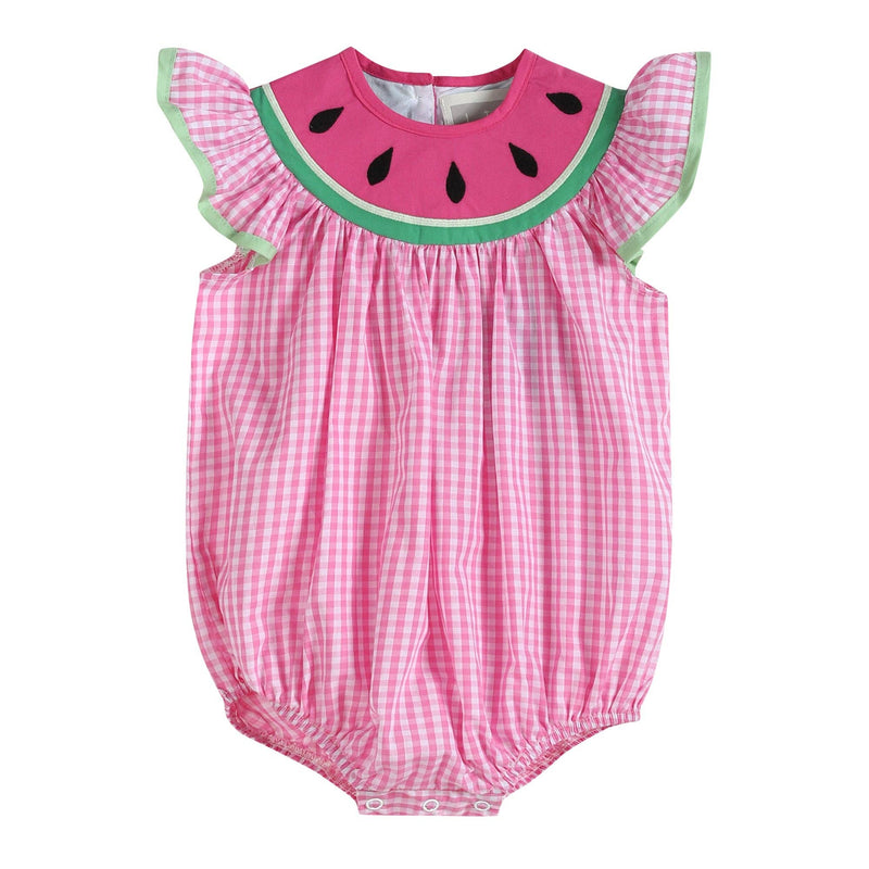 Pink Gingham Watermelon Collar Flutter Romper - Premium Baby & Toddler Outfits from Lil Cactus - Just $32.0! Shop now at Pat&