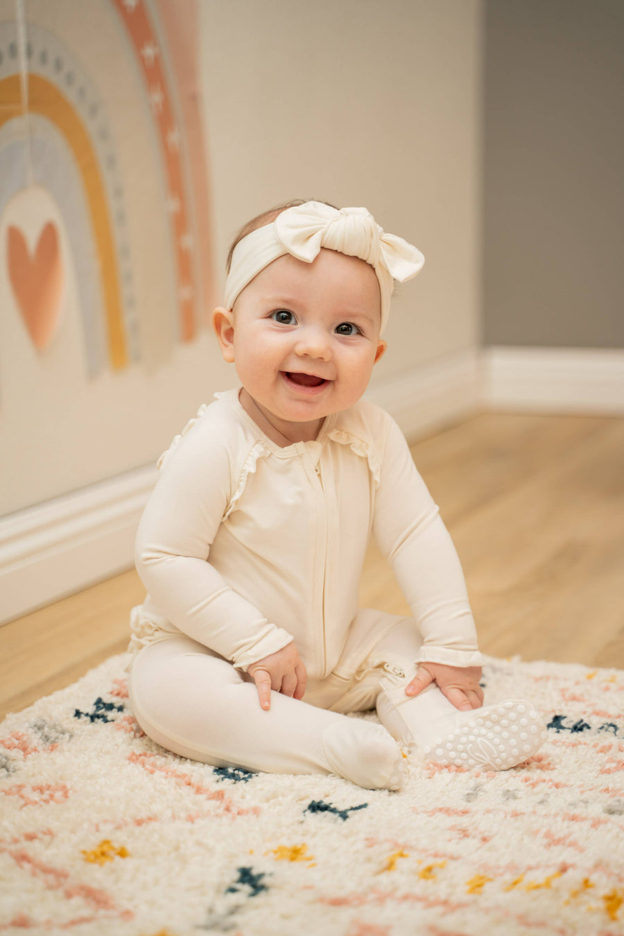 Ruffle Footie - Whispery White - Premium Baby & Toddler Outfits from Sweet Bamboo - Just $38.0! Shop now at Pat's Monograms