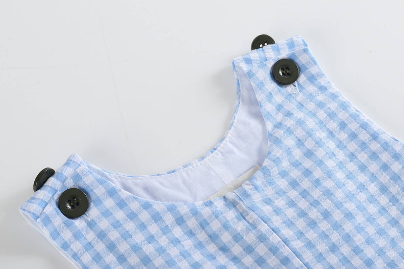 Lil Cactus - Blue Gingham Dinosaur Applique Shortalls - Premium Baby & Toddler Outfits from Lil Cactus - Just $28.95! Shop now at Pat&