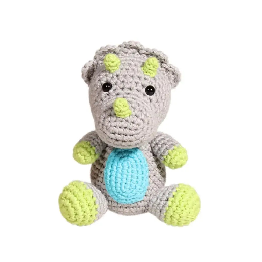 Triceratops Hand Crochet Rattle: 4" Rattle - Premium Baby Gift from Petit Ami & Zubels - Just $9.50! Shop now at Pat's Monograms
