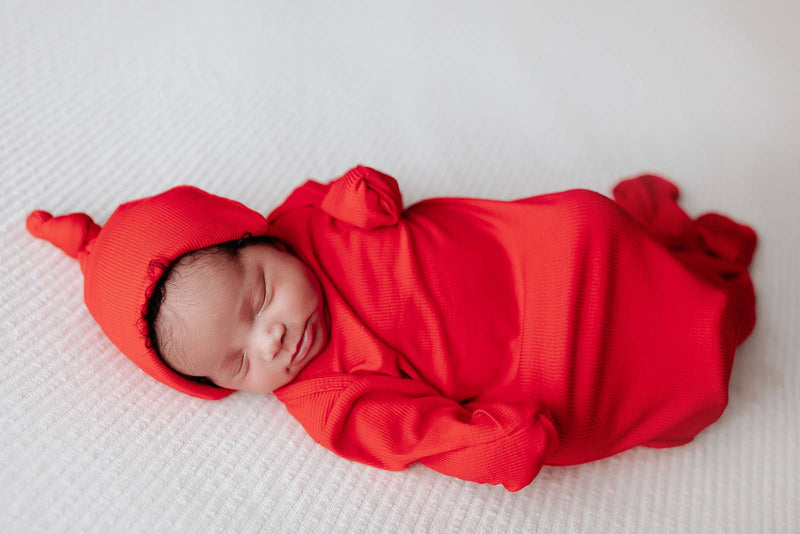 Red Ribbed Knotted Baby Gown and Knot Cap - Premium Just for baby from Three Little Tots - Just $25.95! Shop now at Pat&