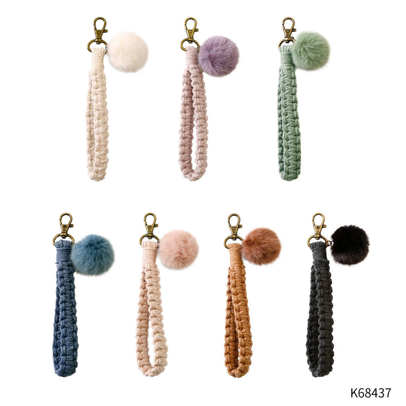 Macrame Flat Square Knot Wristlet Keychain with Pom Pom - Premium Accessories from Adorro - Just $9.0! Shop now at Pat&