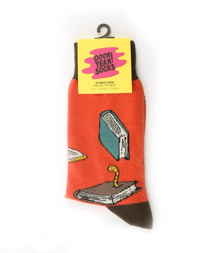 Book Worm - Crew Socks - Premium Socks from Oooh Yeah Socks/Sock It Up/Oooh Geez Slippers - Just $9.95! Shop now at Pat&