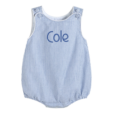 Lil Cactus - Dark Blue Seersucker Bubble Romper - Premium Baby & Toddler Outfits from Lil Cactus - Just $24.95! Shop now at Pat's Monograms
