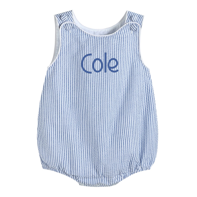 Lil Cactus - Dark Blue Seersucker Bubble Romper - Premium Baby & Toddler Outfits from Lil Cactus - Just $24.95! Shop now at Pat&