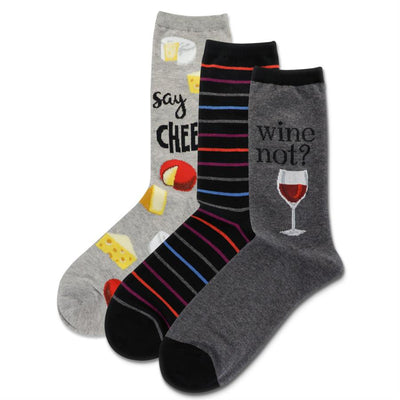 Women's Wine and Cheese 3 Pack Crew Socks - Premium Socks from Hotsox - Just $15.95! Shop now at Pat's Monograms