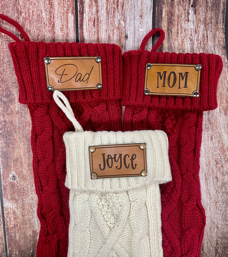 Personalized Knitted Christmas Stocking with Genuine Leather Patch - Premium holiday from Pat&
