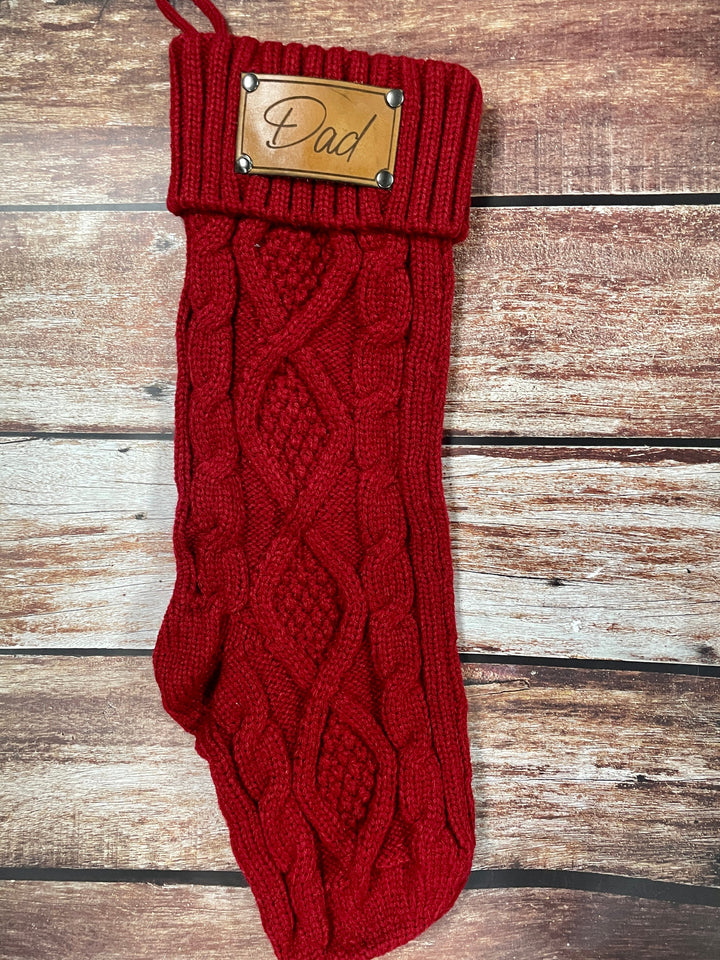 Personalized Knitted Christmas Stocking with Genuine Leather Patch - Premium holiday from Pat's Monograms - Just $28.95! Shop now at Pat's Monograms