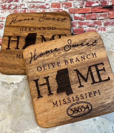 Home Sweet Home Coasters - Solid Walnut - Premium  from Pat's Monograms - Just $26.95! Shop now at Pat's Monograms