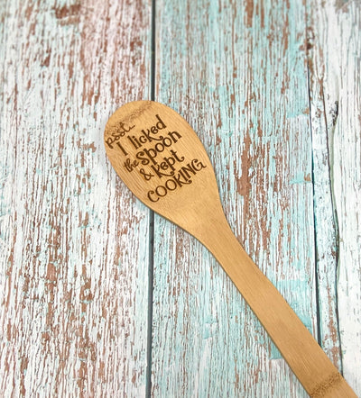 I Licked The Spoon - Engraved Bamboo Cooking Spoon - Premium Spoons from Pat's Monograms - Just $9.95! Shop now at Pat's Monograms