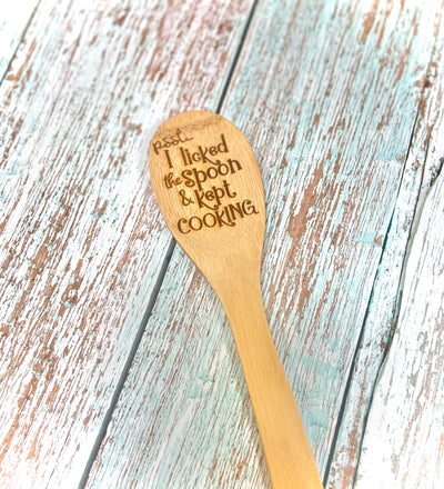 I Licked The Spoon - Engraved Bamboo Cooking Spoon - Premium Spoons from Pat's Monograms - Just $9.95! Shop now at Pat's Monograms