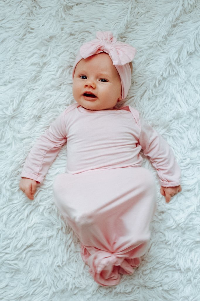 Light Pink Knotted Baby Gown and Bow - Premium Just for baby from Three Little Tots - Just $24.95! Shop now at Pat's Monograms