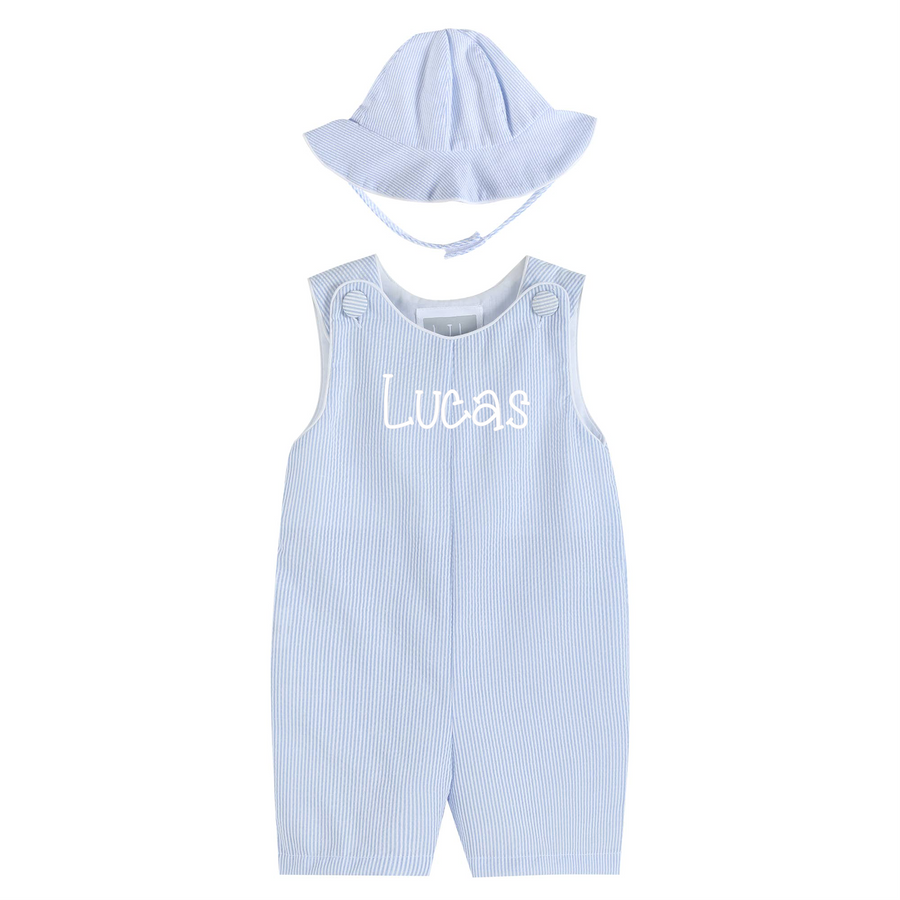 Lil Cactus - Light Blue Seersucker Romper and Sunhat - Premium Baby & Toddler Outfits from Lil Cactus - Just $28.95! Shop now at Pat's Monograms