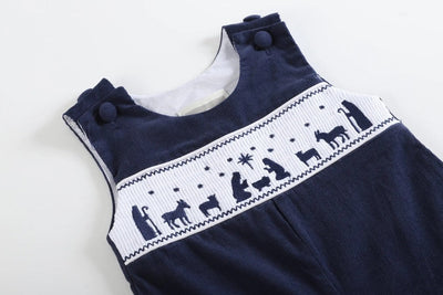 Dark Blue Corduroy Nativity Smocked Overalls - Premium Baby & Toddler Dresses from Lil Cactus - Just $32.95! Shop now at Pat's Monograms