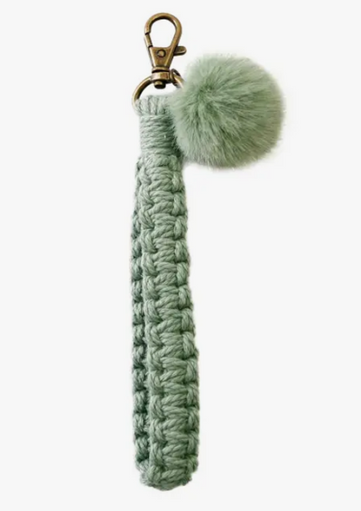 Macrame Flat Square Knot Wristlet Keychain with Pom Pom - Premium Accessories from Adorro - Just $9.0! Shop now at Pat's Monograms