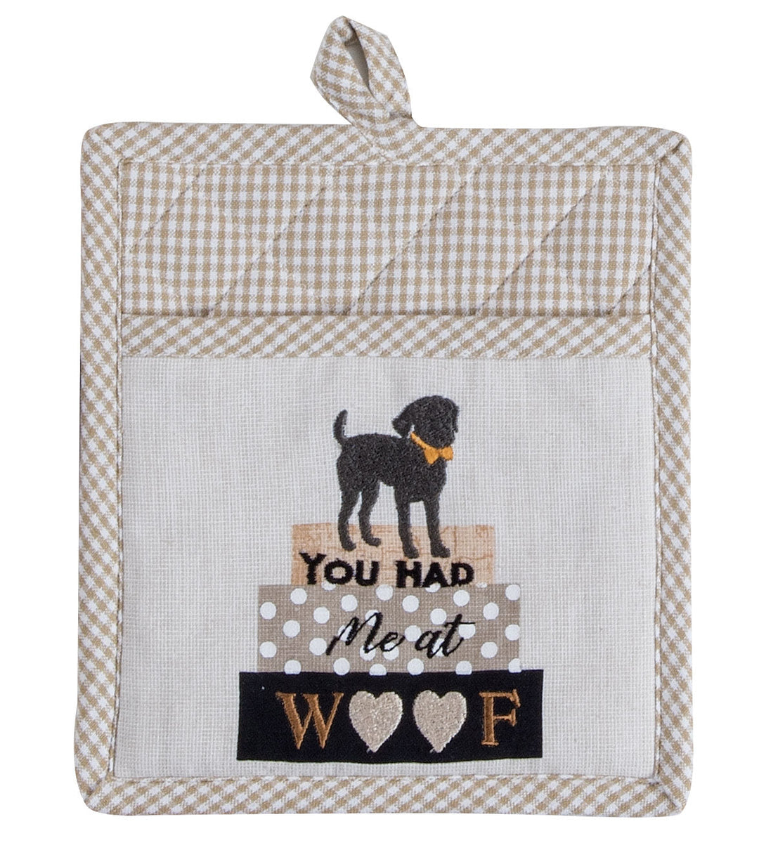 You Had Me At Woof Embroidered Pocket Mitt - Premium oven mitt from Kay Dee Designs - Just $8.95! Shop now at Pat's Monograms