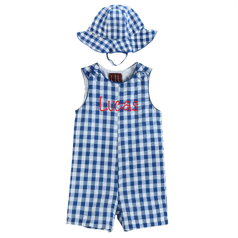 Lil Cactus - Royal Blue Ginham Romper and Sunhat - Premium Baby & Toddler Outfits from Lil Cactus - Just $28.95! Shop now at Pat&