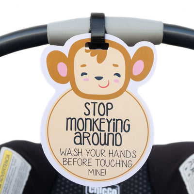 Stop Monkeying Around Car Seat and Stroller Tag - Premium Infant Accessories from Three Little Tots - Just $9.95! Shop now at Pat's Monograms