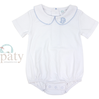 Paty White Bubble Suit with Blue Trim Collar - Premium Infant Wear from Paty INC. - Just $32.00! Shop now at Pat's Monograms