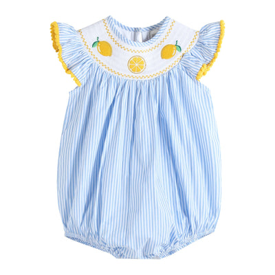 Light Blue Striped Lemons Smocked Ruffle Romper - Premium  from Lil Cactus - Just $33.0! Shop now at Pat's Monograms