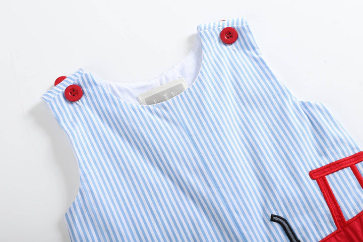 Lil Cactus - Light Blue Pinstripe Tractor Applique Shortalls - Premium Baby & Toddler Outfits from Lil Cactus - Just $28.95! Shop now at Pat's Monograms