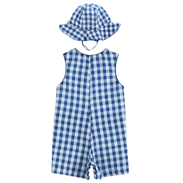 Royal Blue Ginham Romper and Sunhat - Premium Baby & Toddler Outfits from Lil Cactus - Just $28.95! Shop now at Pat's Monograms