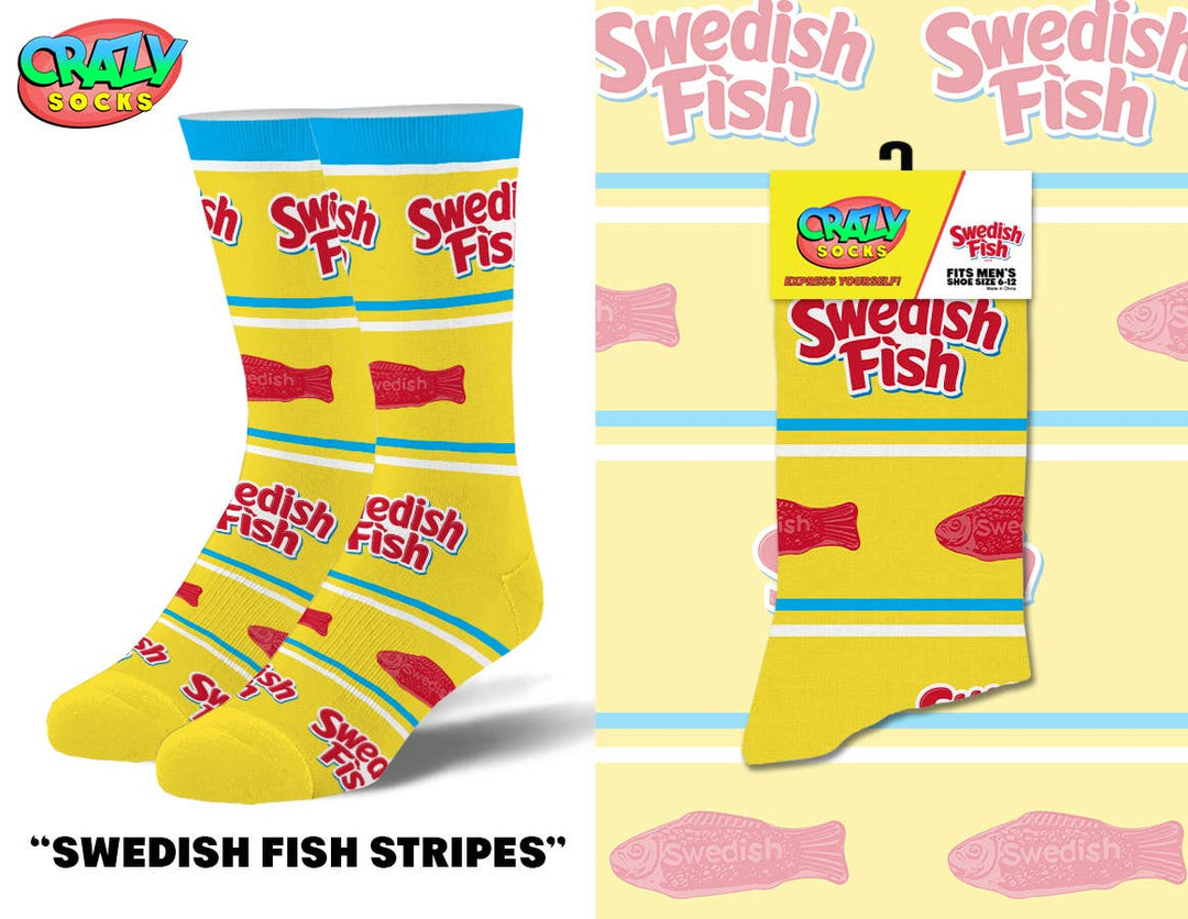 Swedish Fish Stripes - Mens Crew Folded - Premium Socks from Crazy Socks - Just $7! Shop now at Pat's Monograms