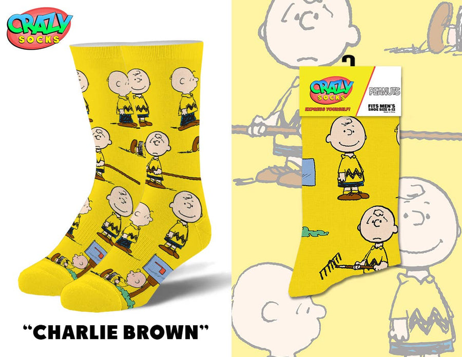 Charlie Brown - Mens Crew Folded - Premium Socks from Crazy Socks - Just $7! Shop now at Pat's Monograms