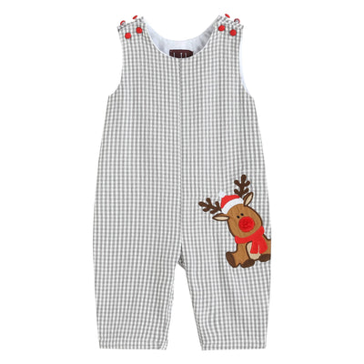 Lil Cactus - Gray Gingham Reindeer Applique Christmas Overalls - Premium Baby & Toddler Outfits from Lil Cactus - Just $32.95! Shop now at Pat's Monograms