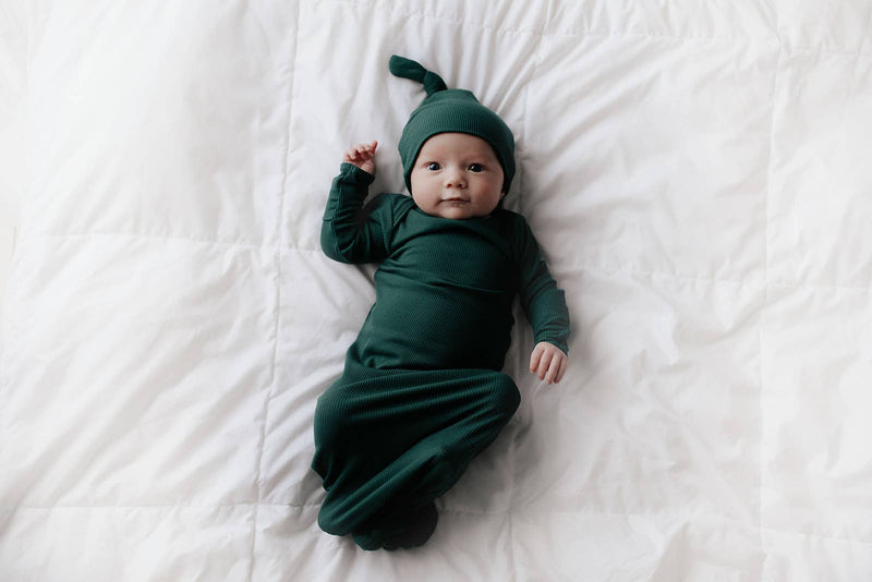 Forest Green Ribbed Knotted Baby Gown and Knot Cap - Premium Just for baby from Three Little Tots - Just $24.95! Shop now at Pat&