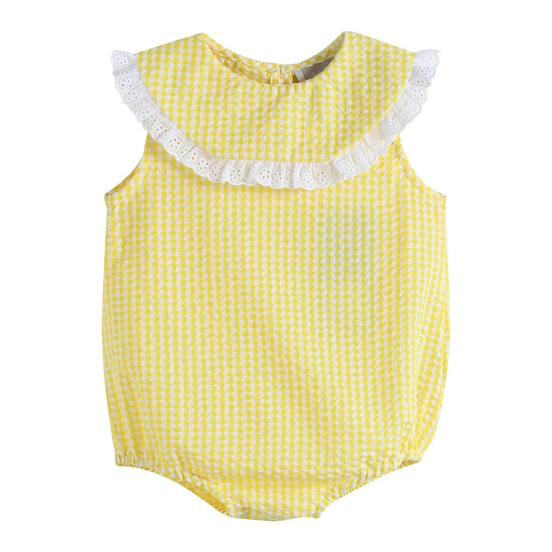 Classic Yellow Seersucker Collared Baby Bubble Romper - Premium  from Lil Cactus - Just $29.95! Shop now at Pat&