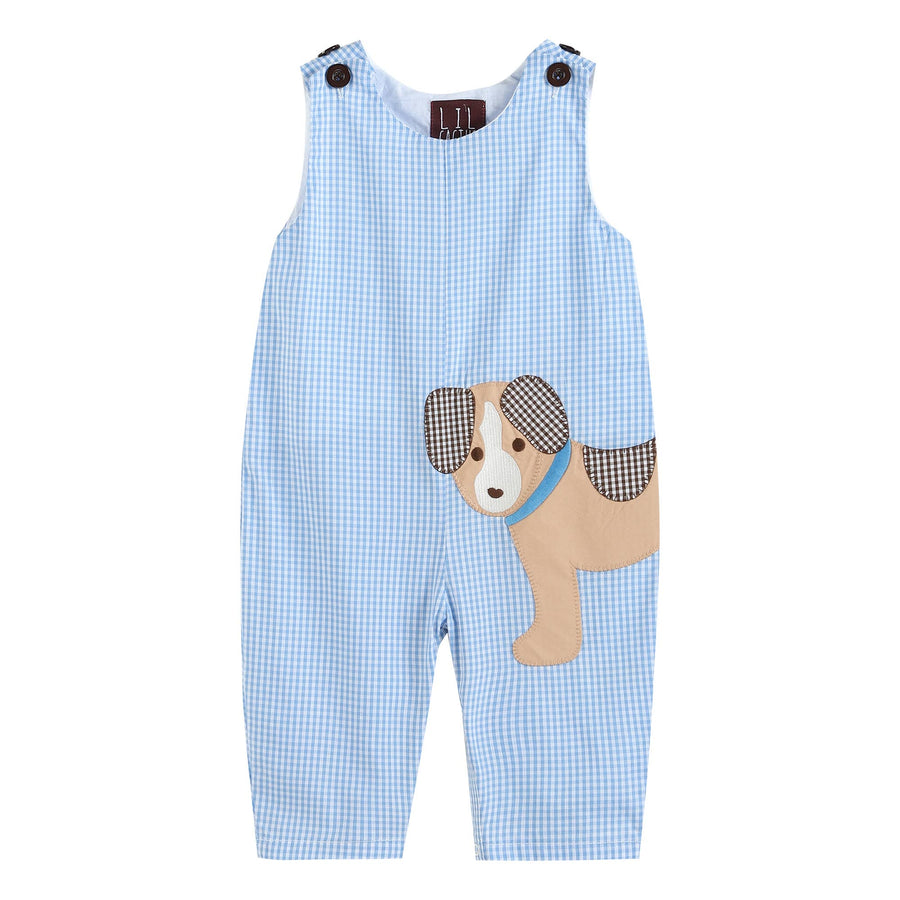 Lil Cactus - Blue Gingham Puppy Shortalls - Premium Baby & Toddler Outfits from Lil Cactus - Just $28.95! Shop now at Pat's Monograms