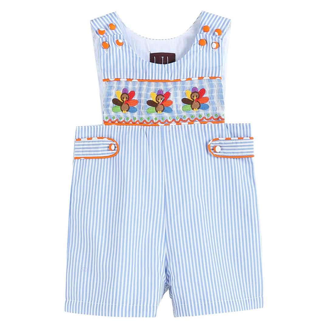 Lil Cactus - Light Blue Striped Turkey Smocked John-Johns - Premium Baby & Toddler Outfits from Lil Cactus - Just $32.95! Shop now at Pat's Monograms