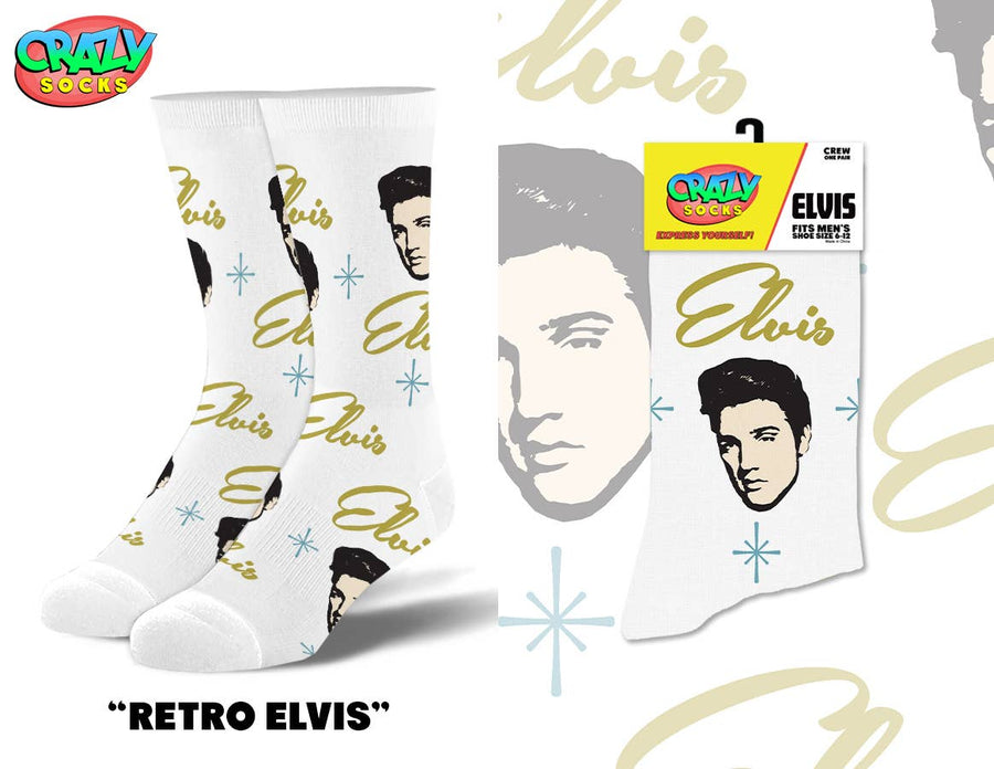 Retro Elvis - Mens Crew Folded - Premium Socks from Crazy Socks - Just $7! Shop now at Pat's Monograms