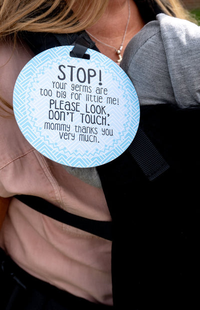 Blue STOP No Touching Car Seat and Stroller Tag - Premium Infant Accessories from Three Little Tots - Just $9.95! Shop now at Pat's Monograms